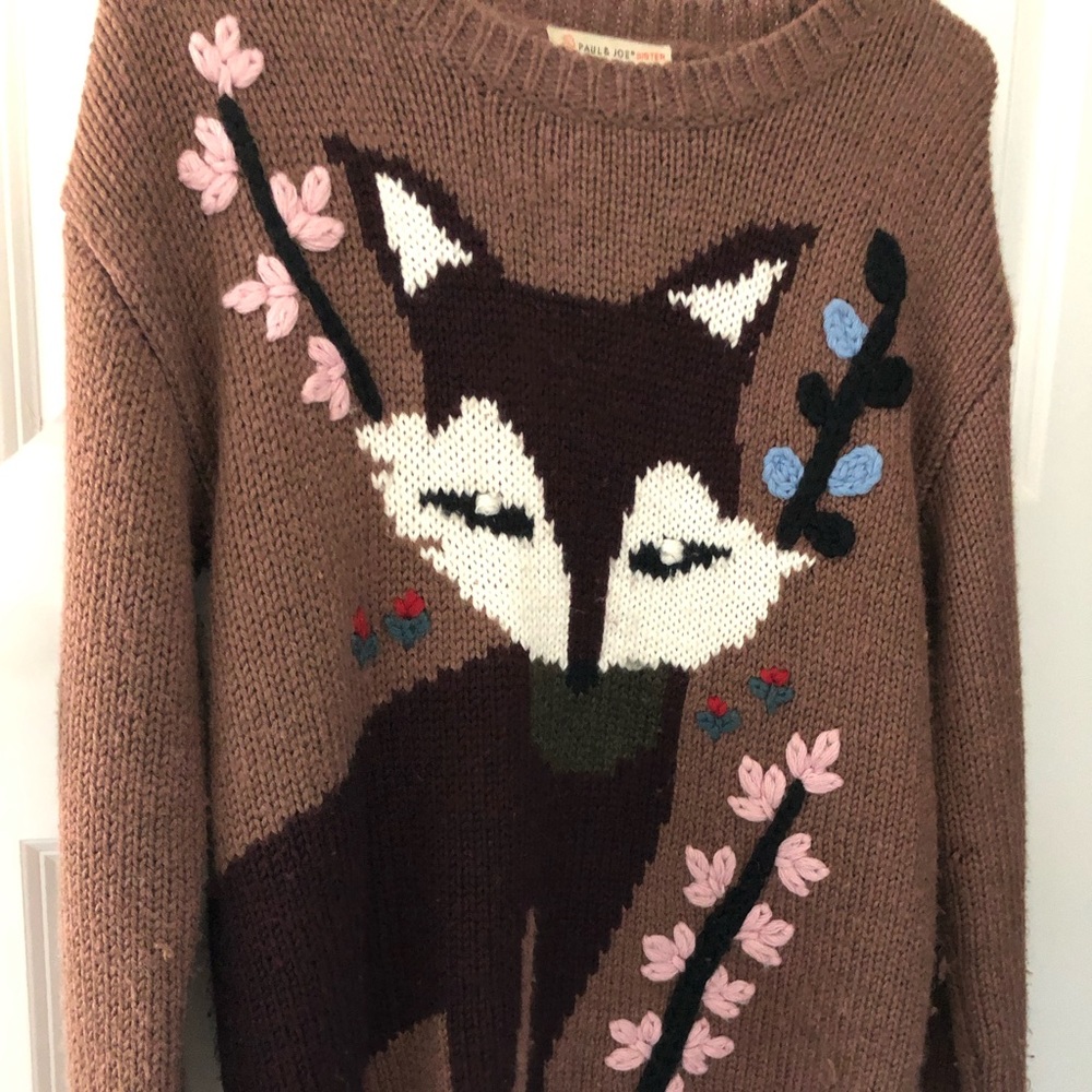Anthropologie's Paul & Joe Sister Brown Fox Pattern Sweater - M